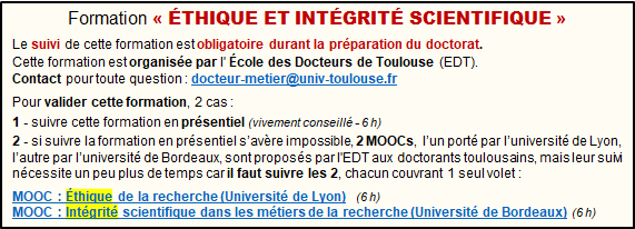 Formation Ethique et Intégrité scientifique